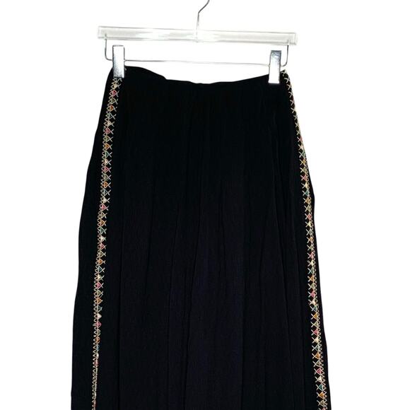 Free People 4 Womens Black Embroidered Detail Wide Leg Pants Gauzy Boho - Picture 5 of 11